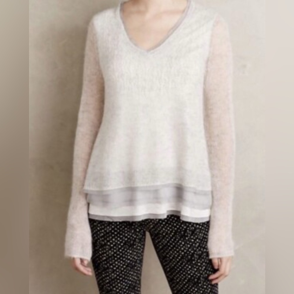 Anthropologie KNITTED & KNOTTED Alessia Alpaca Wool Blend Layered Sweater V-Neck
